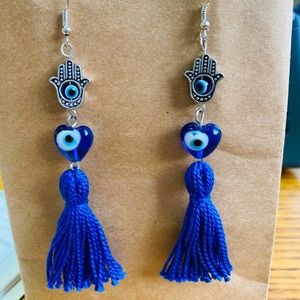 Royal blue tassel earrings Evil Eye‎ 💙💙💙
